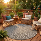 8' Charcoal Round Floral Indoor Outdoor Area Rug