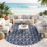 8' Blue Round Floral Indoor Outdoor Area Rug