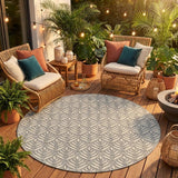 8' Gray Round Floral Indoor Outdoor Area Rug