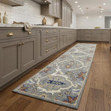 8' Green and Ivory Floral Power Loom Runner Rug