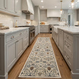 8' Green and Ivory Floral Power Loom Runner Rug