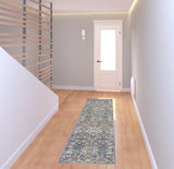 8' Green and Ivory Floral Power Loom Runner Rug