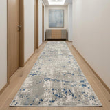 10' Blue and Gray Abstract Power Loom Runner Rug