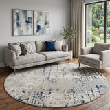 8' Blue and Gray Round Abstract Power Loom Area Rug