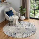4' Blue and Gray Round Abstract Power Loom Area Rug