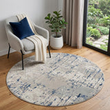 5' Blue and Gray Round Abstract Power Loom Area Rug