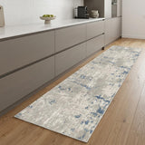 8' Blue and Gray Abstract Power Loom Runner Rug