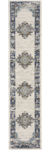 10' Blue And Ivory Oriental Distressed Runner Rug