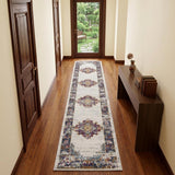 10' Blue And Ivory Oriental Distressed Runner Rug