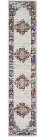 10' Blue And Ivory Oriental Distressed Runner Rug