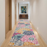 10' Ivory And Blue Floral Runner Rug