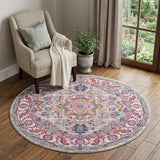 5' Gray Round Floral Power Loom Area Rug