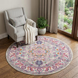 4' Gray Round Floral Power Loom Area Rug