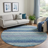 8' Navy Blue Round Floral Power Loom Area Rug