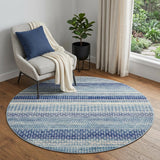 4' Navy Blue Round Floral Power Loom Area Rug