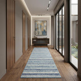 10' Navy Blue Floral Power Loom Runner Rug