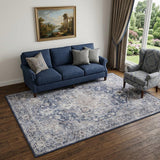 5' X 7' Blue And Pink Floral Power Loom Distressed Washable Area Rug