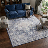 8' X 10' Blue And Pink Floral Power Loom Distressed Washable Area Rug