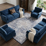 6' X 9' Blue And Pink Floral Power Loom Distressed Washable Area Rug