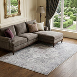 6' X 9' Blue And Pink Floral Power Loom Distressed Washable Area Rug