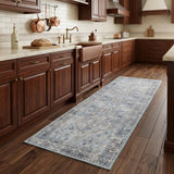 8' Gray Floral Power Loom Distressed Washable Runner Rug