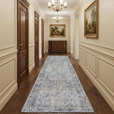 10' Gray Floral Power Loom Distressed Washable Runner Rug
