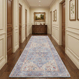 10' Gray Floral Power Loom Distressed Washable Runner Rug