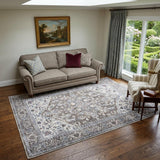 5' X 7' Gray Floral Power Loom Distressed Washable Area Rug
