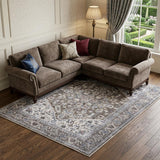 6' X 9' Gray Ivory and Blue Floral Distressed Washable Area Rug