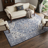 6' X 9' Gray Floral Power Loom Distressed Washable Area Rug