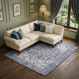 8' X 10' Gray Ivory and Blue Floral Distressed Washable Area Rug