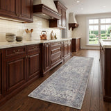 8' Gray Floral Power Loom Distressed Washable Runner Rug