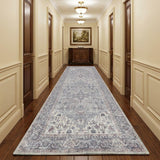 10' Gray Floral Power Loom Distressed Washable Runner Rug