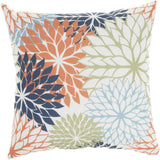 20" Orange Green and Blue Floral Indoor Outdoor Throw Pillow