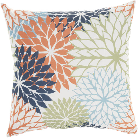 20" Orange Green and Blue Floral Indoor Outdoor Throw Pillow