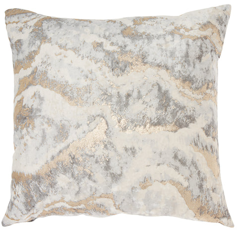 18" Gray and Ivory Marble Velvet Throw Pillow With Glitter