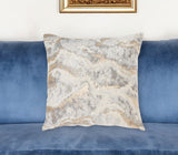 18" Gray and Ivory Marble Velvet Throw Pillow With Glitter