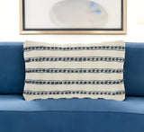 12" X 20" Ivory and Blue Striped Cotton Blend Throw Pillow With Texture