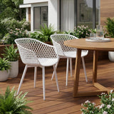 Set of Two White Heavy Duty Plastic Outdoor Stacking Dining Chairs