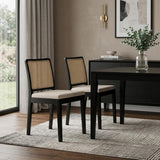 Set of Two Black And Cream Fabric Dining Side Chairs