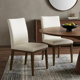 Set of Two White And Brown And White Leather Dining Side Chairs