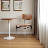 Brown And Black And Brown Leather Open Back Dining Side Chair