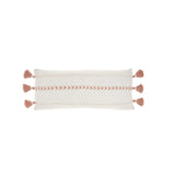 12" X 30" Pink and White Striped Cotton Lumbar Throw Pillow With Tassels