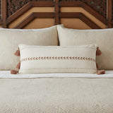 12" X 30" Pink and White Striped Cotton Lumbar Throw Pillow With Tassels