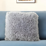 18" Light Gray Shag Throw Pillow