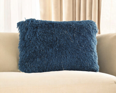 14" X 20" Blue Shag Throw Pillow