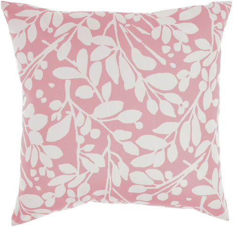 20" Pink and White Botanical And Geometric Indoor Outdoor Throw Pillow