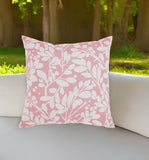 20" Pink and White Botanical And Geometric Indoor Outdoor Throw Pillow