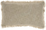 14" X 24" Taupe Cotton Lumbar Throw Pillow with Fringe