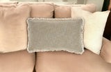 14" X 24" Taupe Cotton Lumbar Throw Pillow with Fringe